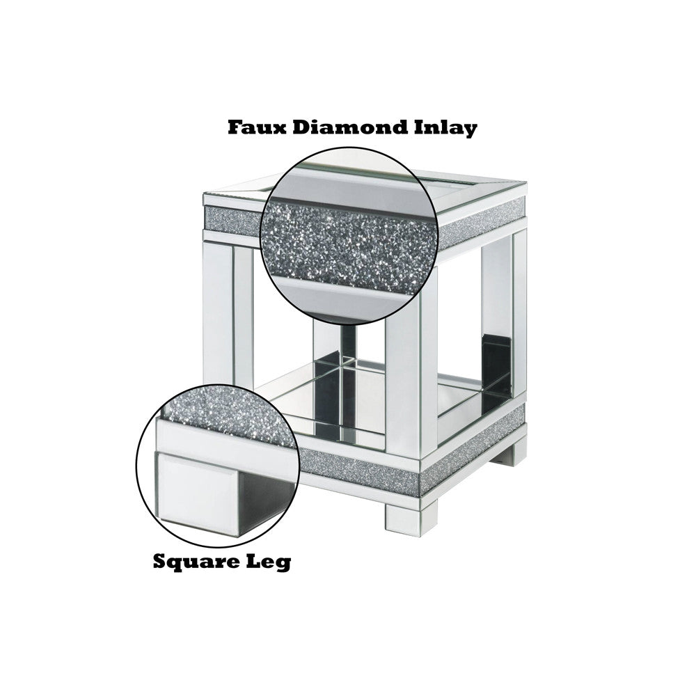 ACME 88022 Noralie End Table, Mirrored & Faux Diamonds