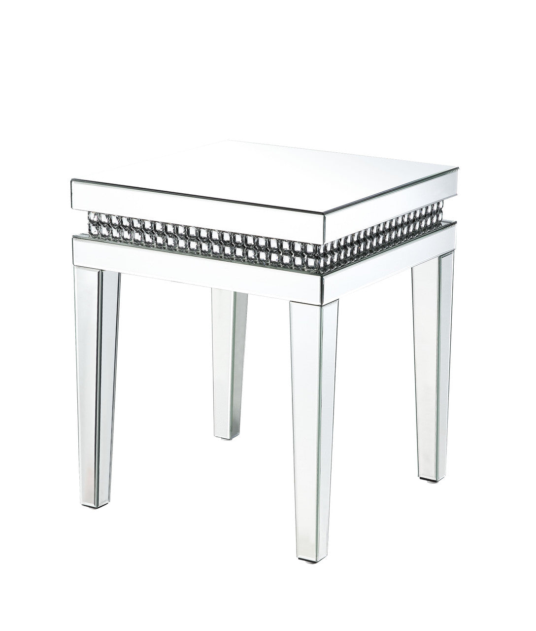 ACME 88052 Lotus End Table, Mirrored & Faux Crystals Inlay