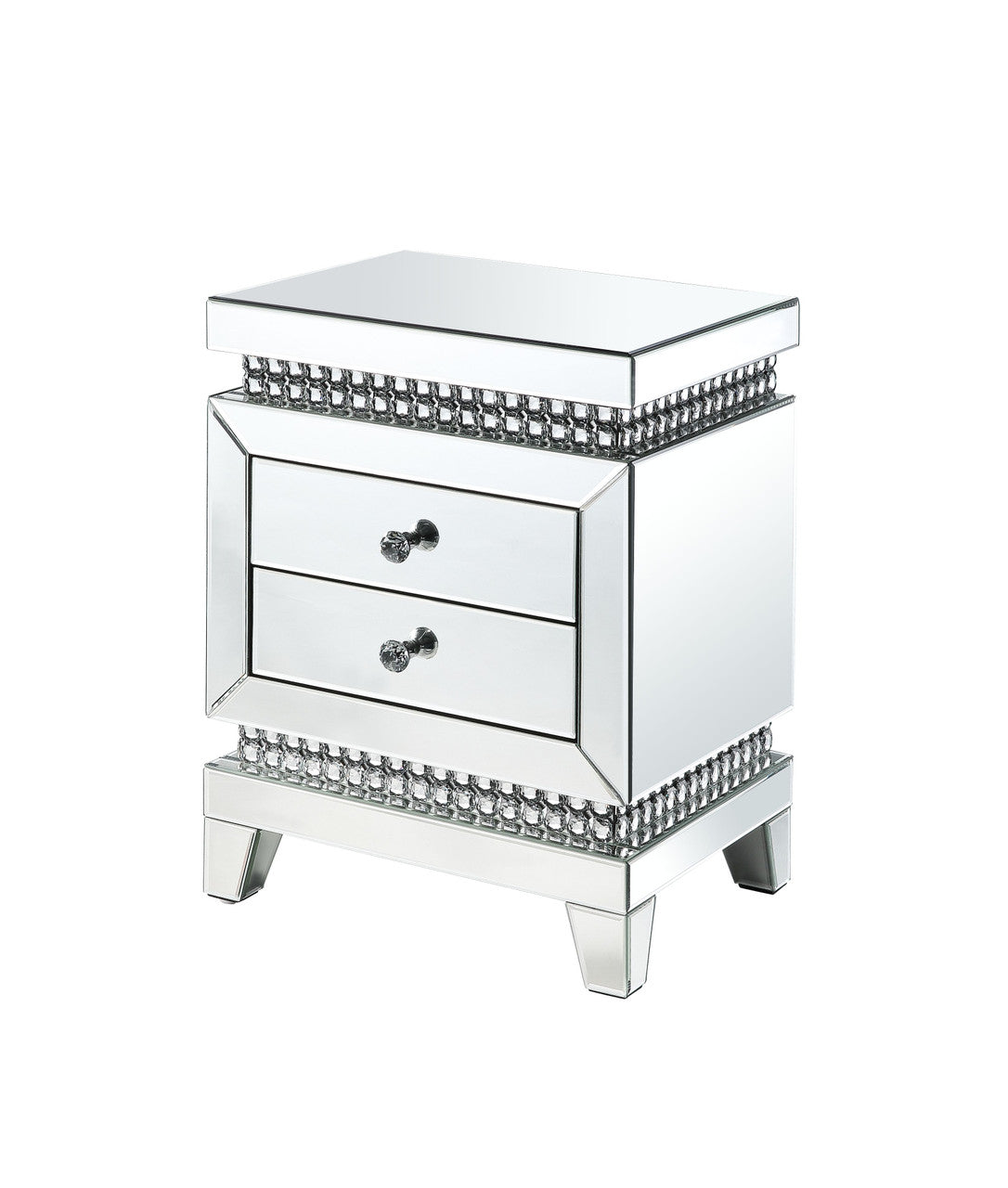 ACME 88054 Lotus Accent Table, Mirrored & Faux Crystals Inlay