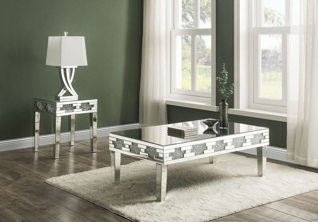 ACME 88057 Noralie End Table, Mirrored & Faux Stones