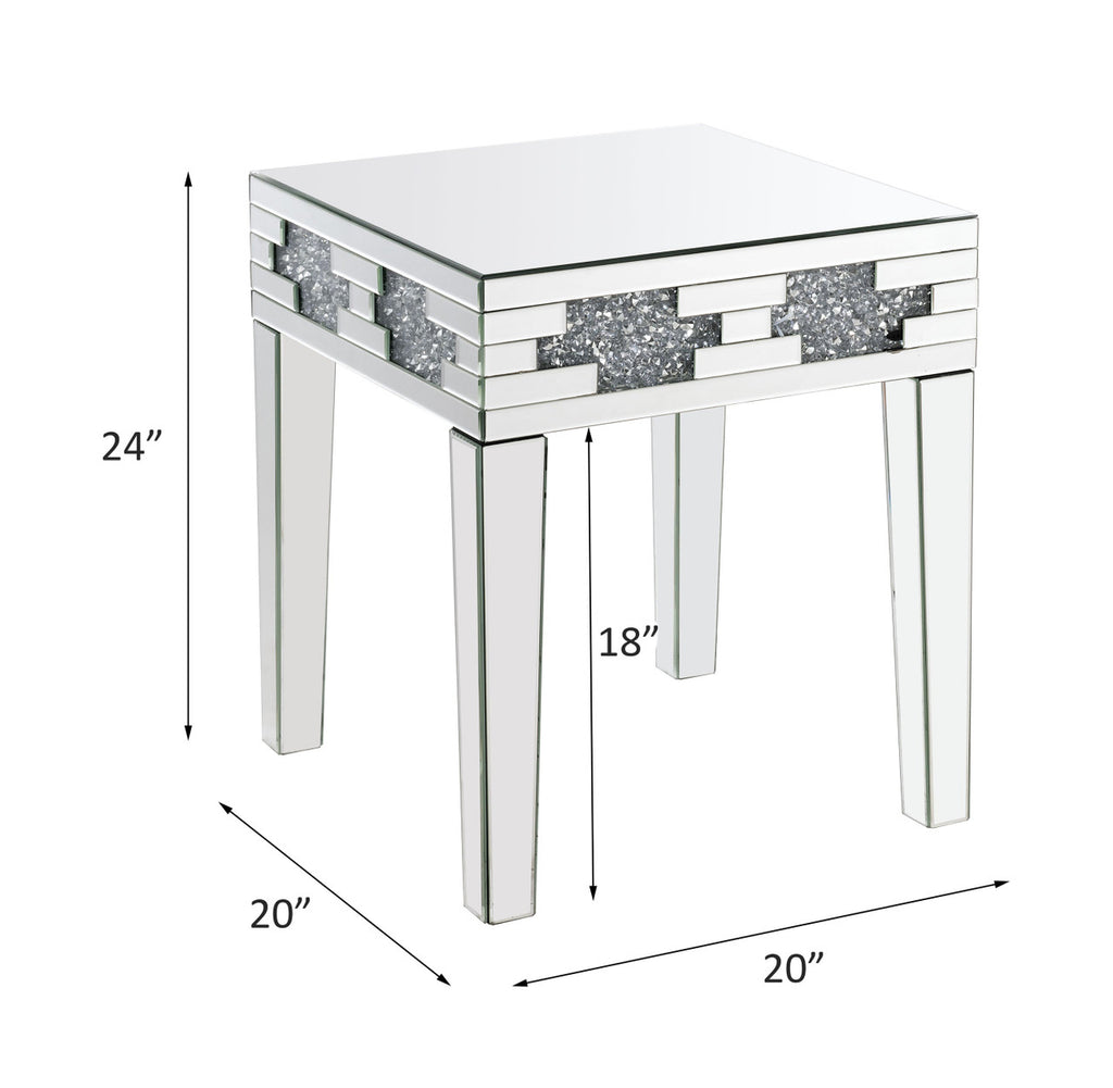 ACME 88057 Noralie End Table, Mirrored & Faux Stones