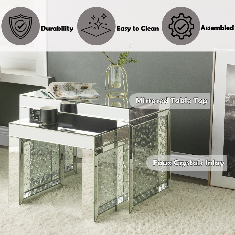 ACME 88065 Nysa Accent Table, Mirrored & Faux Crystals Inlay