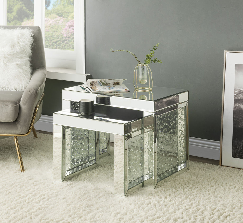 ACME 88066 Nysa Accent Table, Mirrored & Faux Crystals Inlay