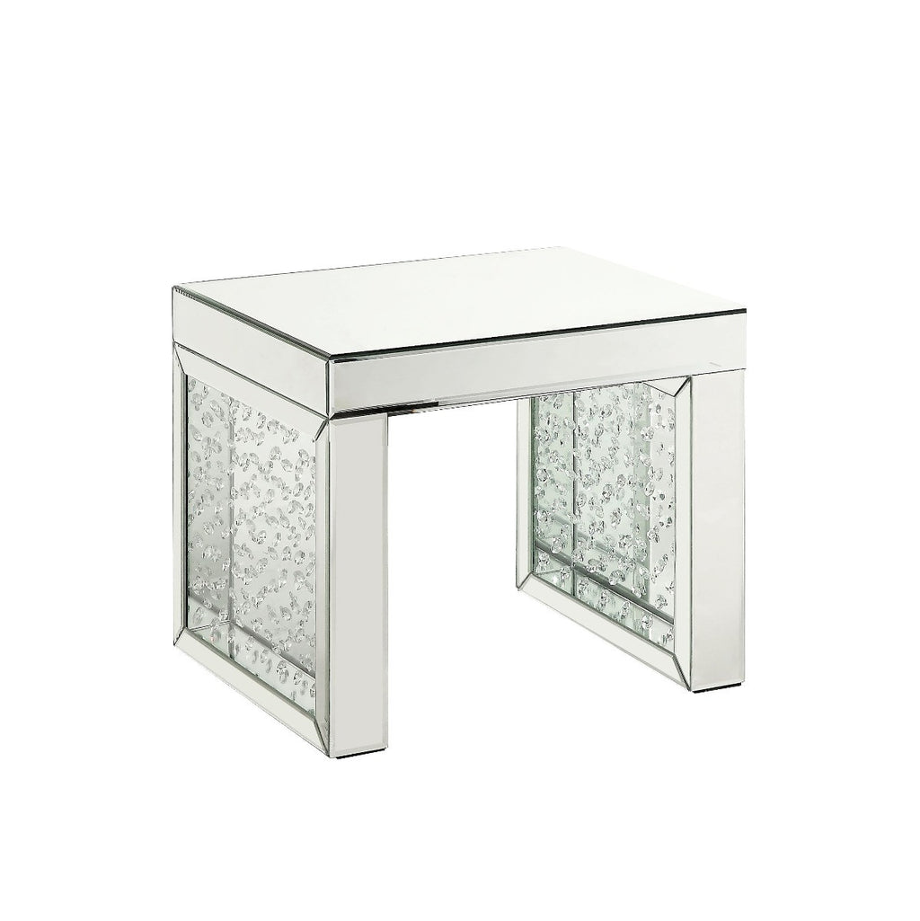 ACME 88066 Nysa Accent Table, Mirrored & Faux Crystals Inlay