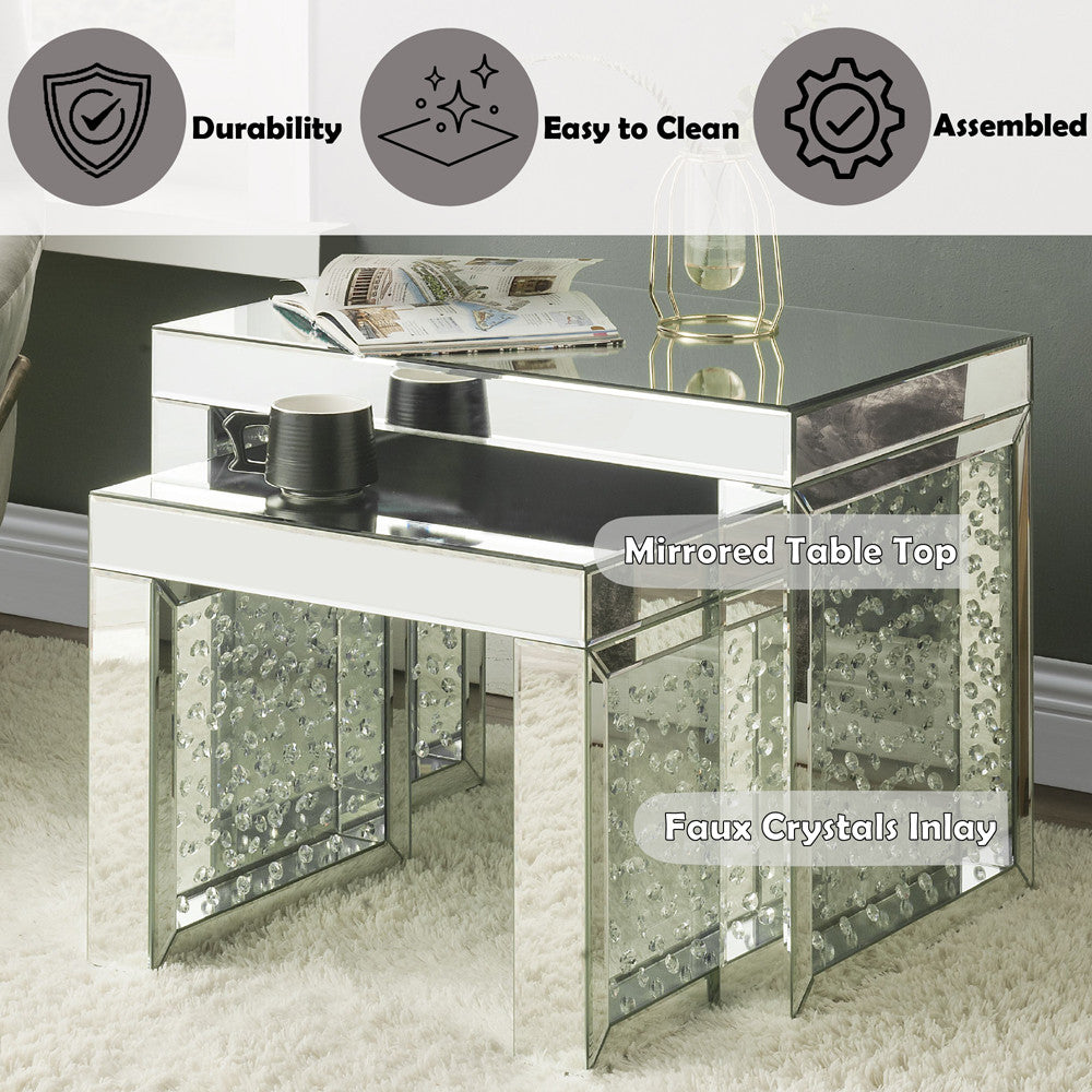 ACME 88066 Nysa Accent Table, Mirrored & Faux Crystals Inlay
