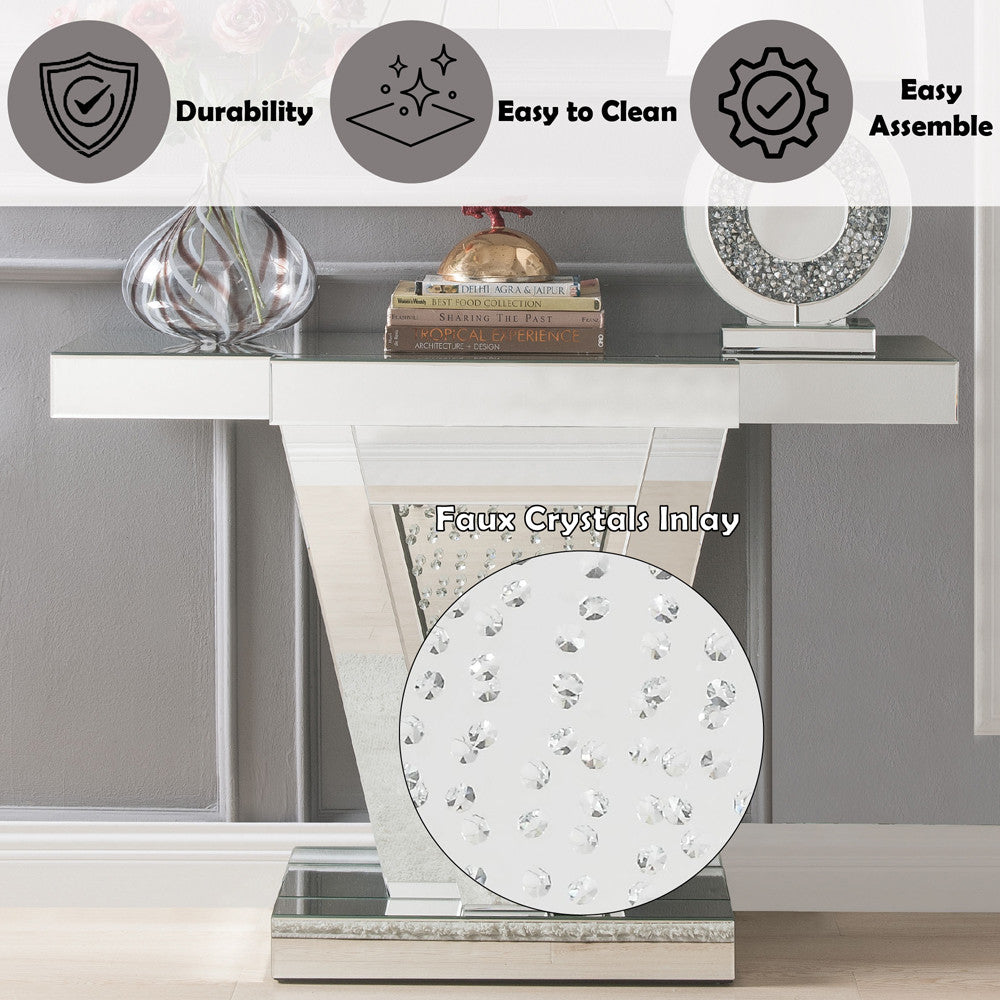ACME 90064 Nysa Console Table, Mirrored & Faux Crystals (1Set/2Ctn)