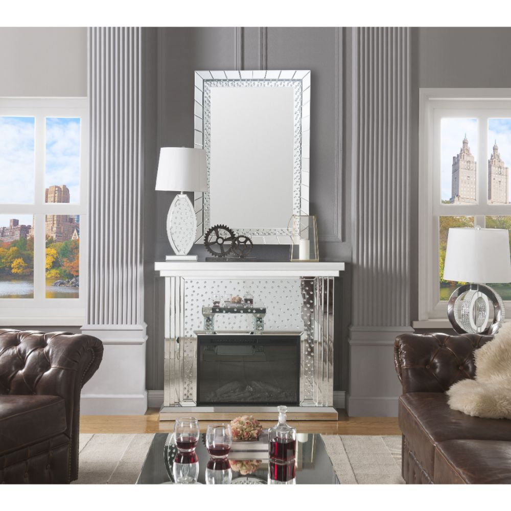ACME 90204 Nysa Fireplace, Mirrored & Faux Crystals