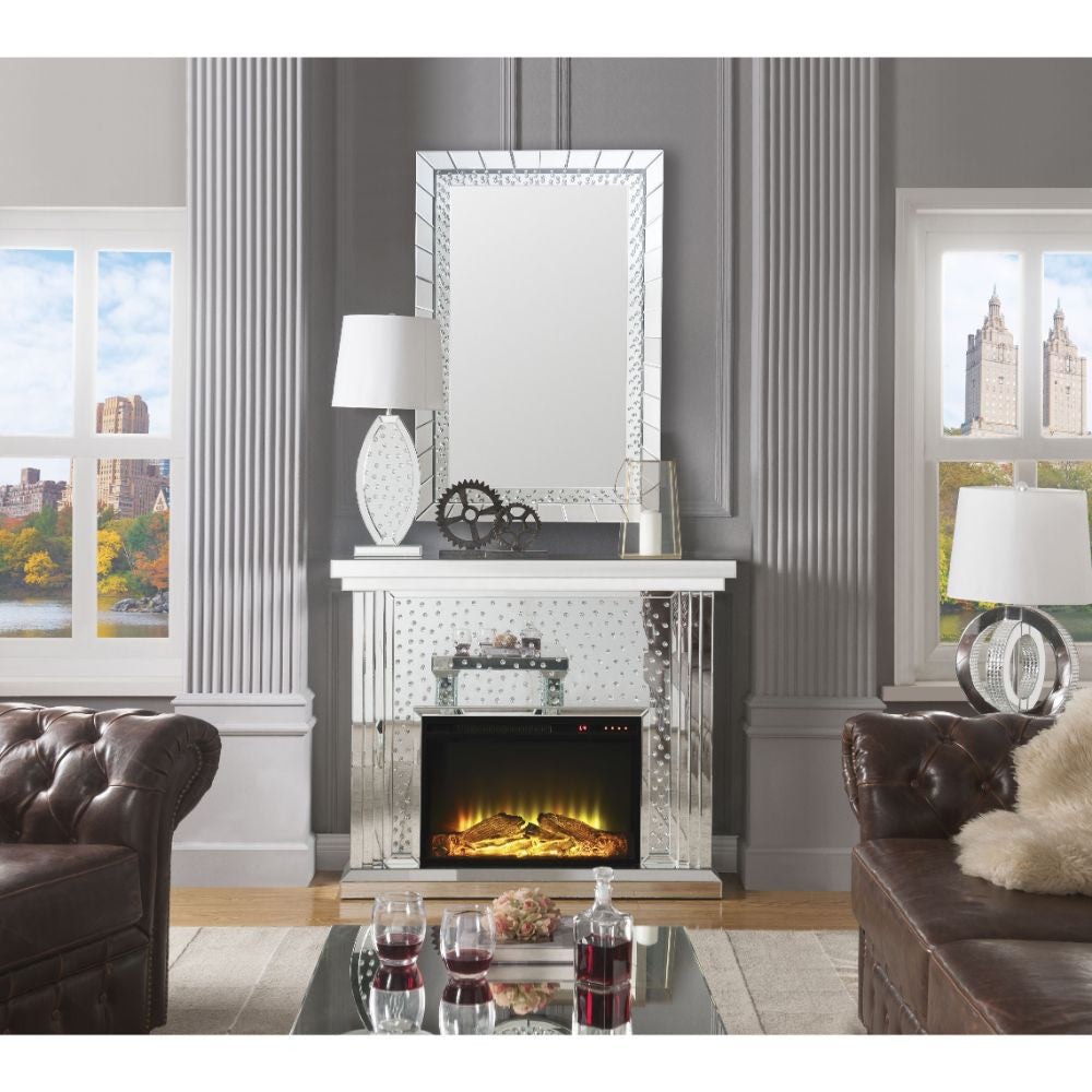 ACME 90204 Nysa Fireplace, Mirrored & Faux Crystals
