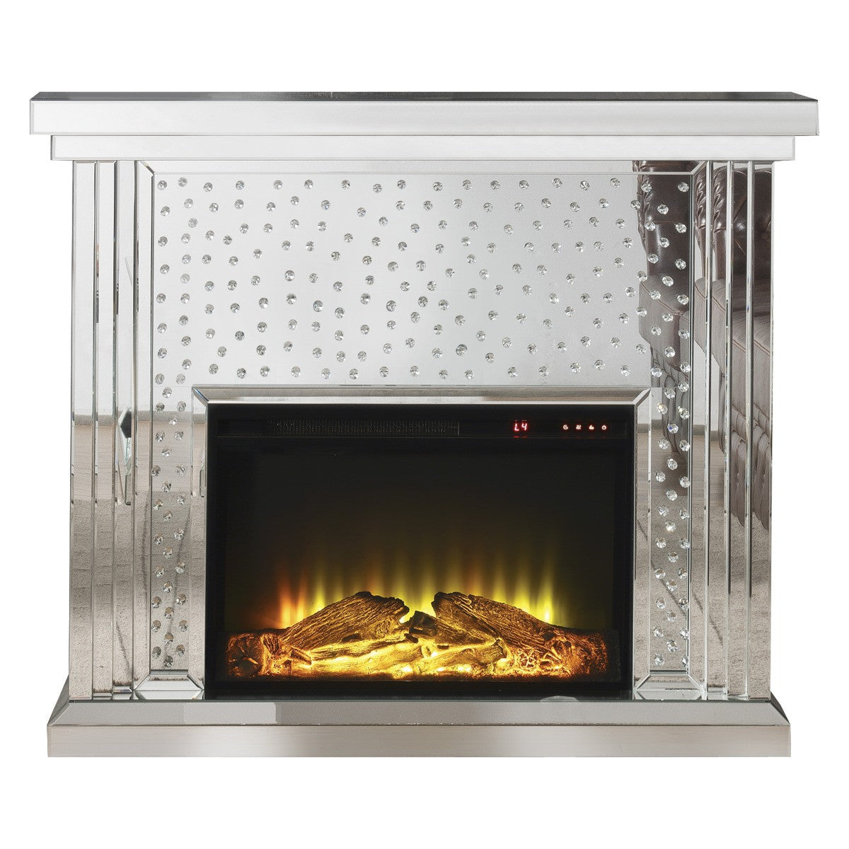 ACME 90204 Nysa Fireplace, Mirrored & Faux Crystals