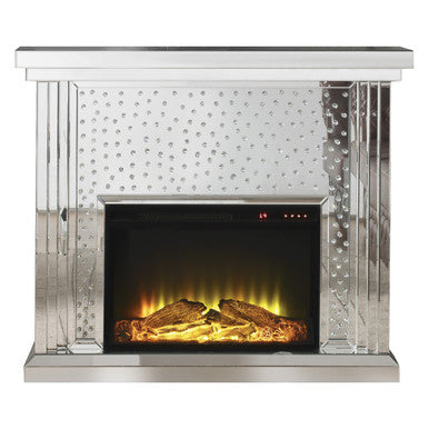 ACME 90204 Nysa Fireplace, Mirrored & Faux Crystals