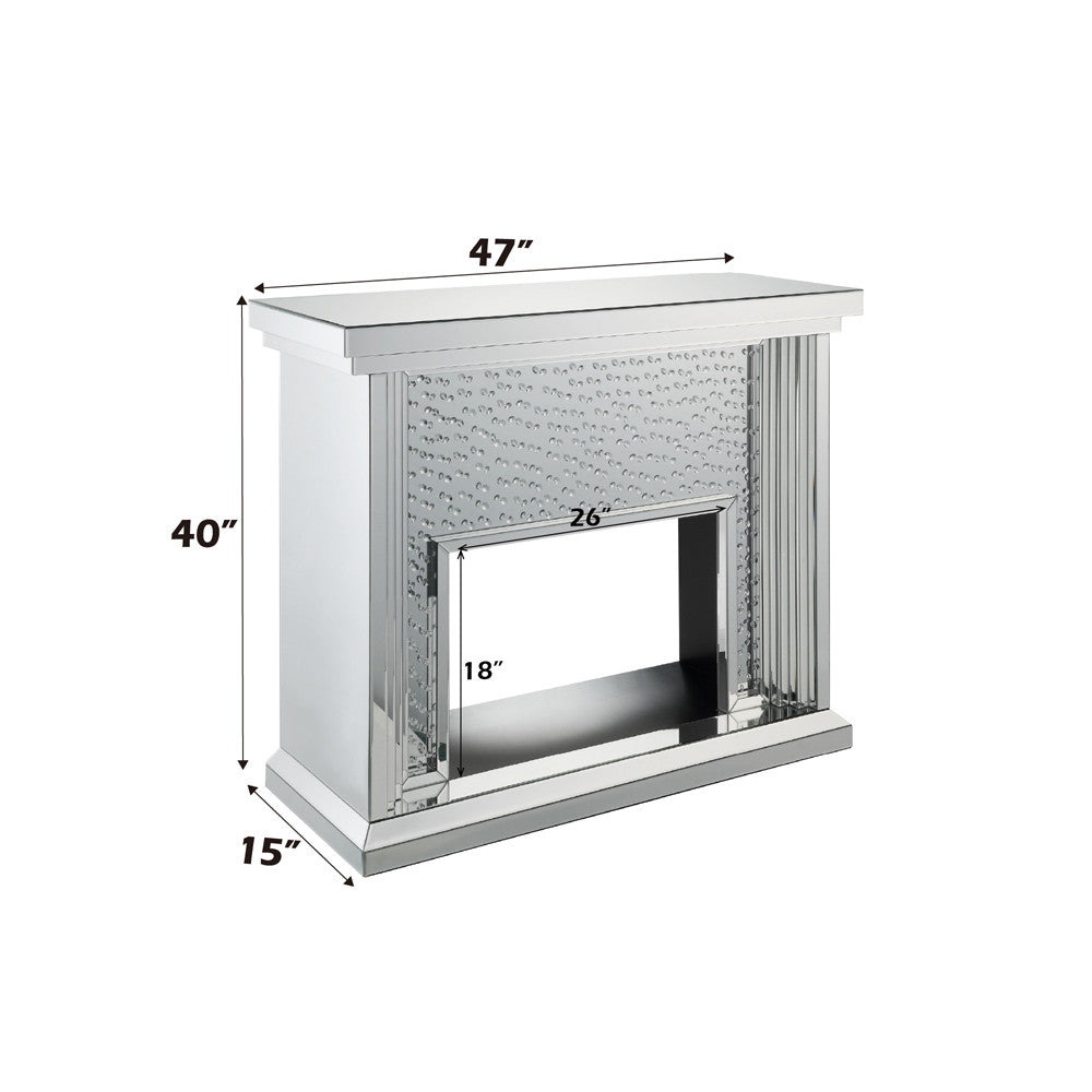 ACME 90204 Nysa Fireplace, Mirrored & Faux Crystals