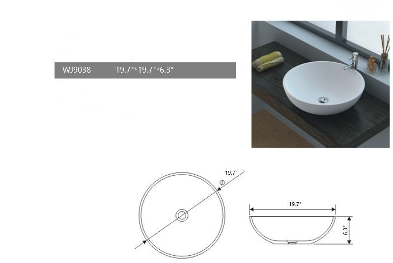 Legion Furniture WJ9038 19.7" Solid Surface Vessel Sink In White