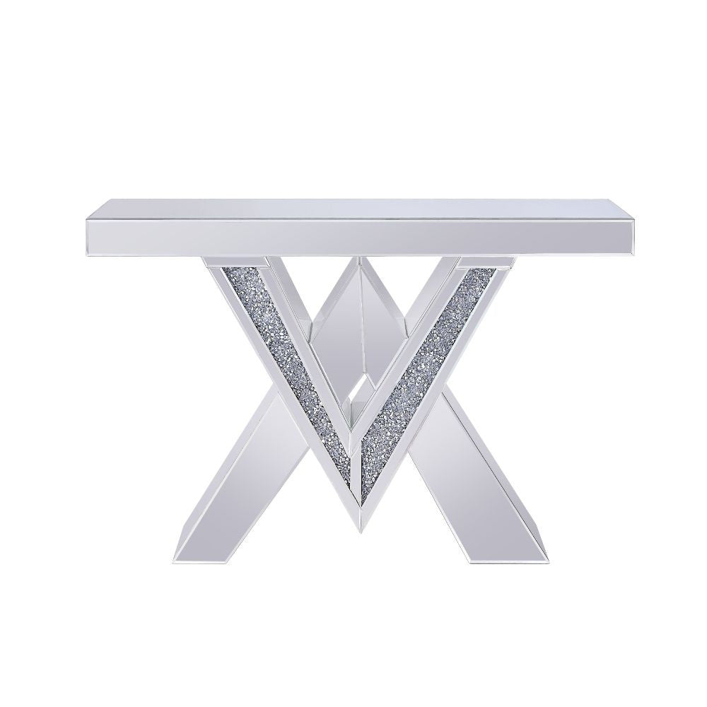 ACME 90444 Noralie Console Table, Mirrored & Faux Diamonds (1Set/2Ctn)