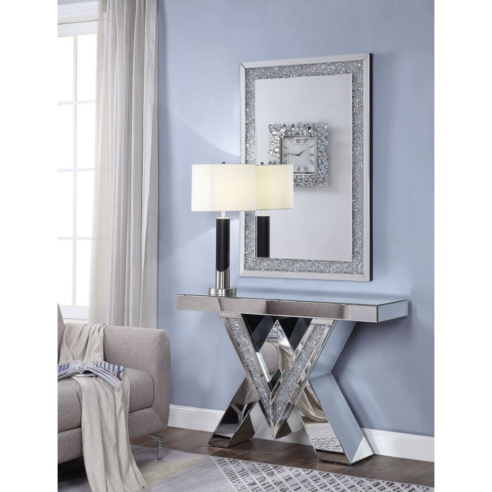 ACME 90444 Noralie Console Table, Mirrored & Faux Diamonds (1Set/2Ctn)