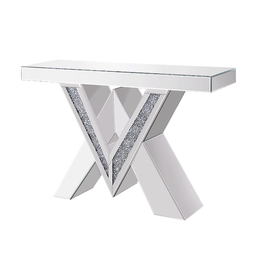 ACME 90444 Noralie Console Table, Mirrored & Faux Diamonds (1Set/2Ctn)