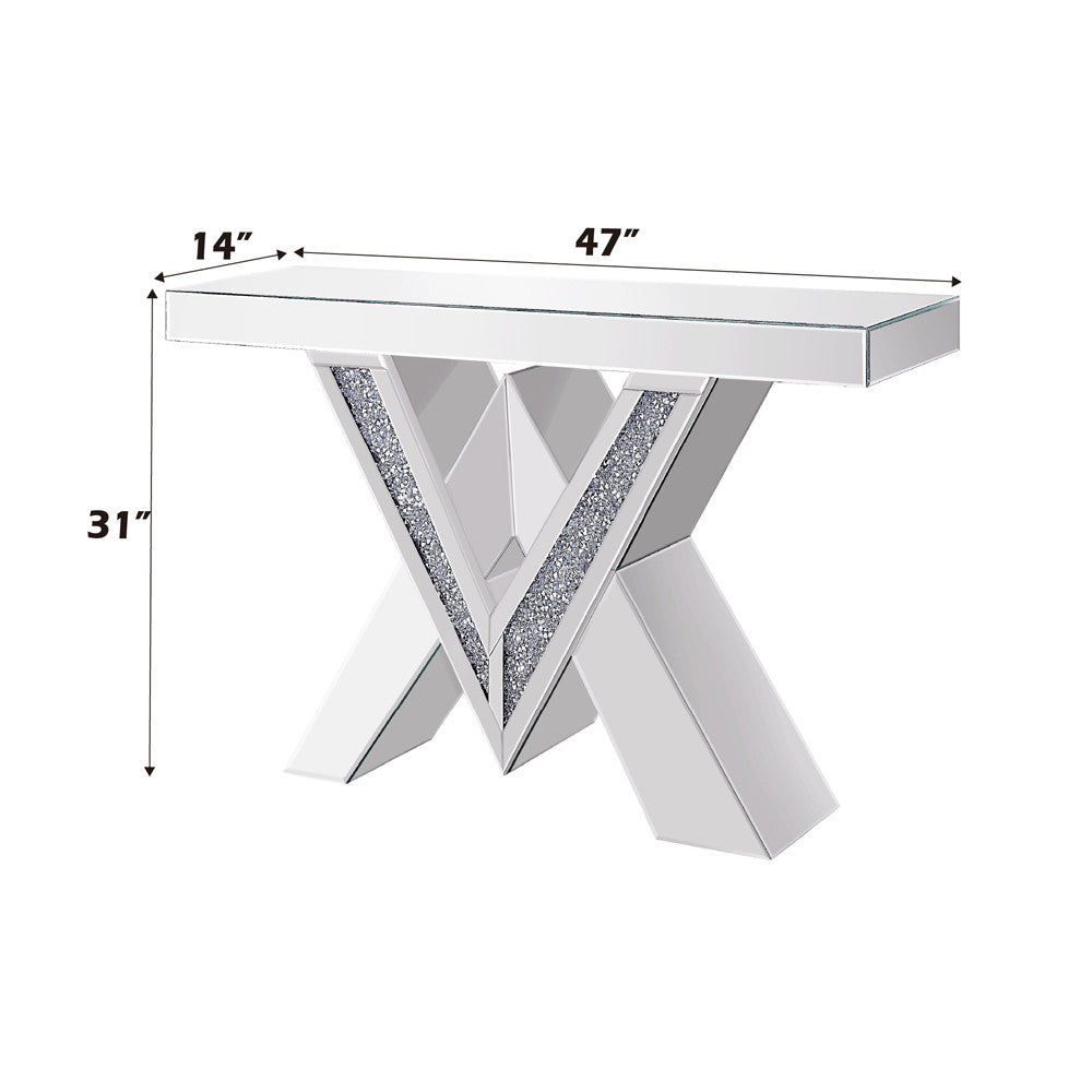 ACME 90444 Noralie Console Table, Mirrored & Faux Diamonds (1Set/2Ctn)
