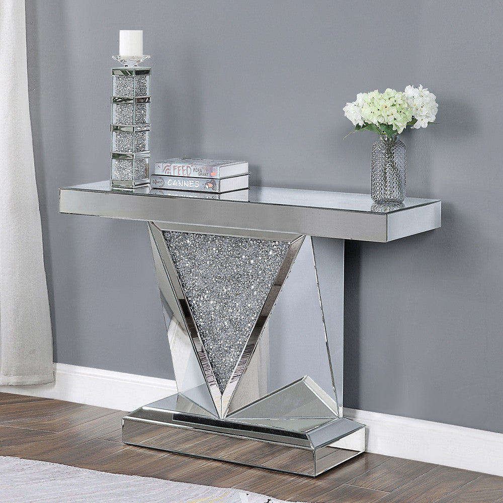 ACME 90448 Noralie Console Table, Mirrored & Faux Diamonds (1Set/2Ctn)