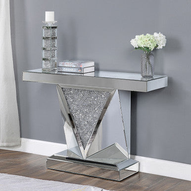 ACME 90448 Noralie Console Table, Mirrored & Faux Diamonds (1Set/2Ctn)