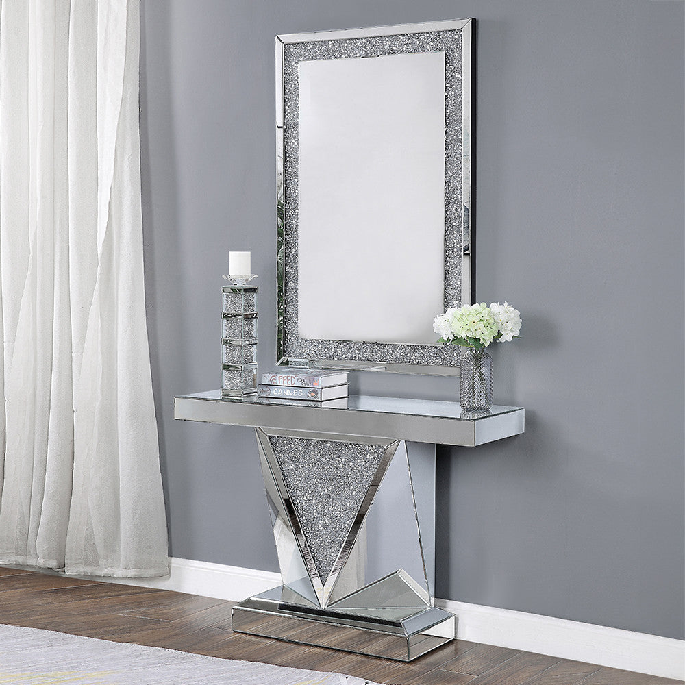 ACME 90448 Noralie Console Table, Mirrored & Faux Diamonds (1Set/2Ctn)
