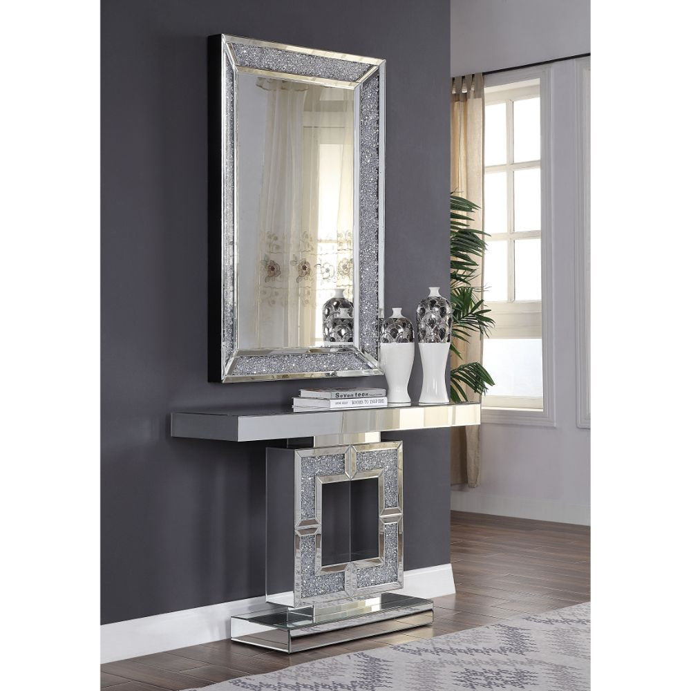ACME 90450 Noralie Console Table, Mirrored & Faux Diamonds (1Set/2Ctn)