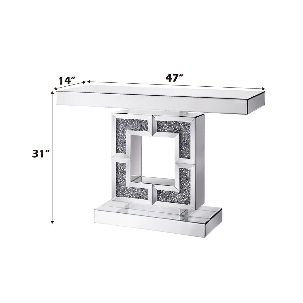 ACME 90450 Noralie Console Table, Mirrored & Faux Diamonds (1Set/2Ctn)