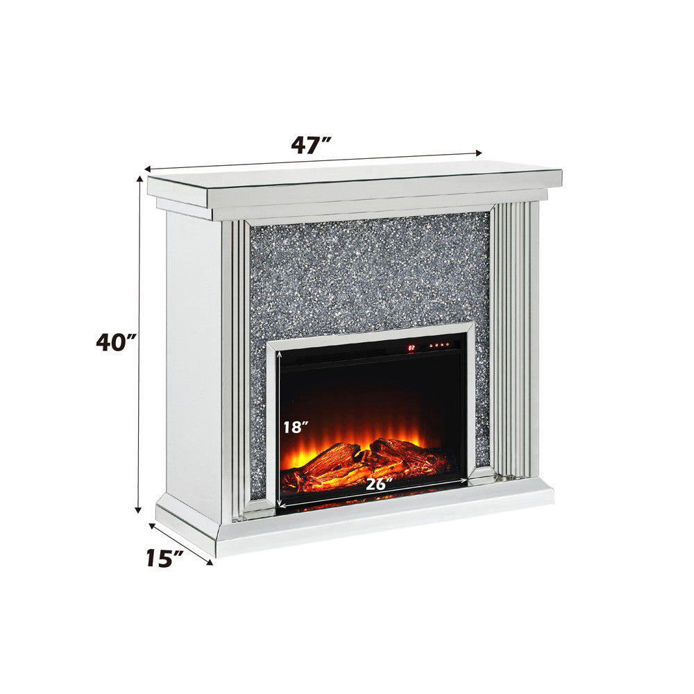 ACME 90455 Noralie Fireplace, Mirrored & Faux Diamonds