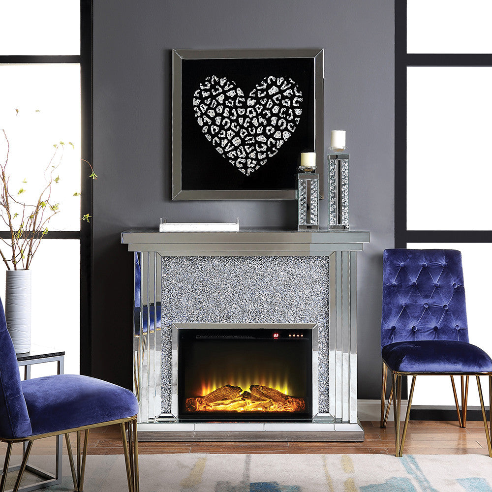 ACME 90455 Noralie Fireplace, Mirrored & Faux Diamonds