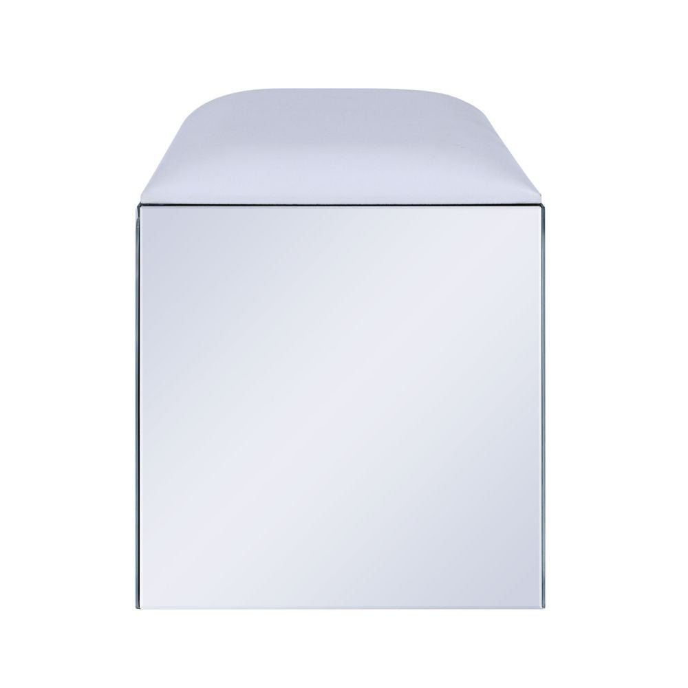 ACME 90467 Noralie Vanity Stool, PU, Mirrored & Faux Diamonds