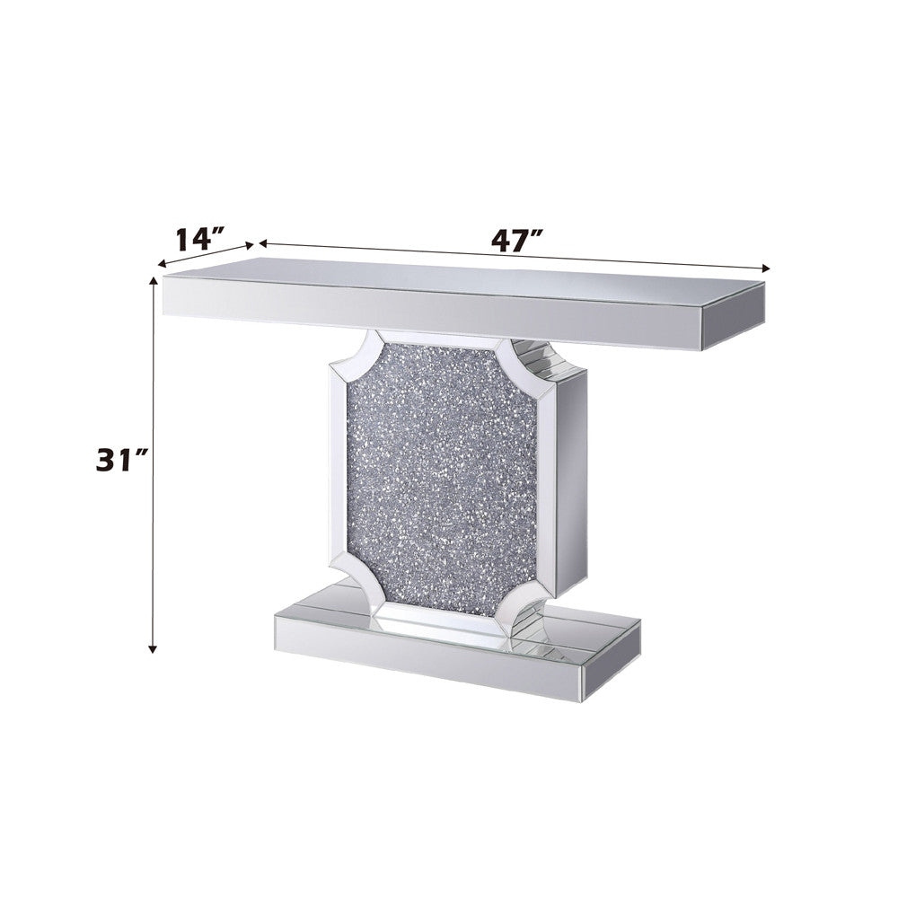 ACME 90475 Noralie Console Table, Mirrored & Faux Diamonds (1Set/2Ctn)
