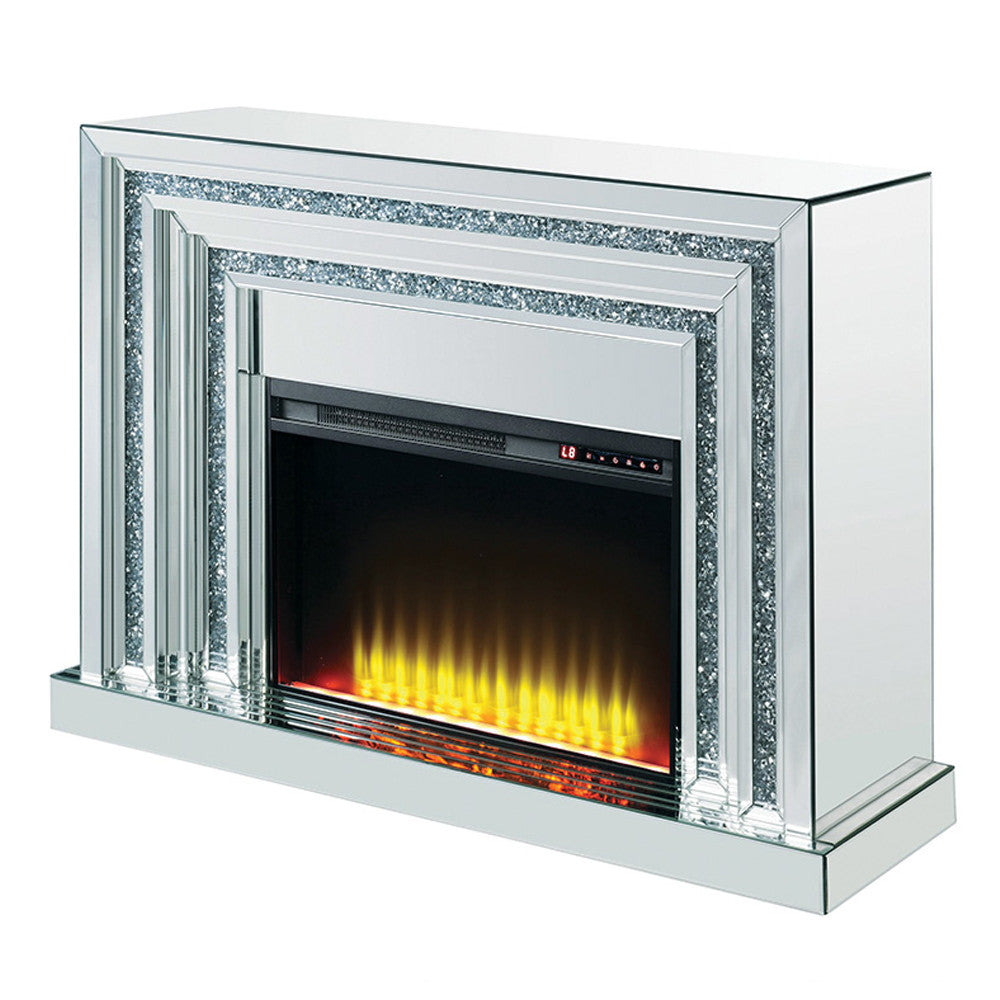 ACME 90523 Noralie Fireplace, Mirrored & Faux Diamonds
