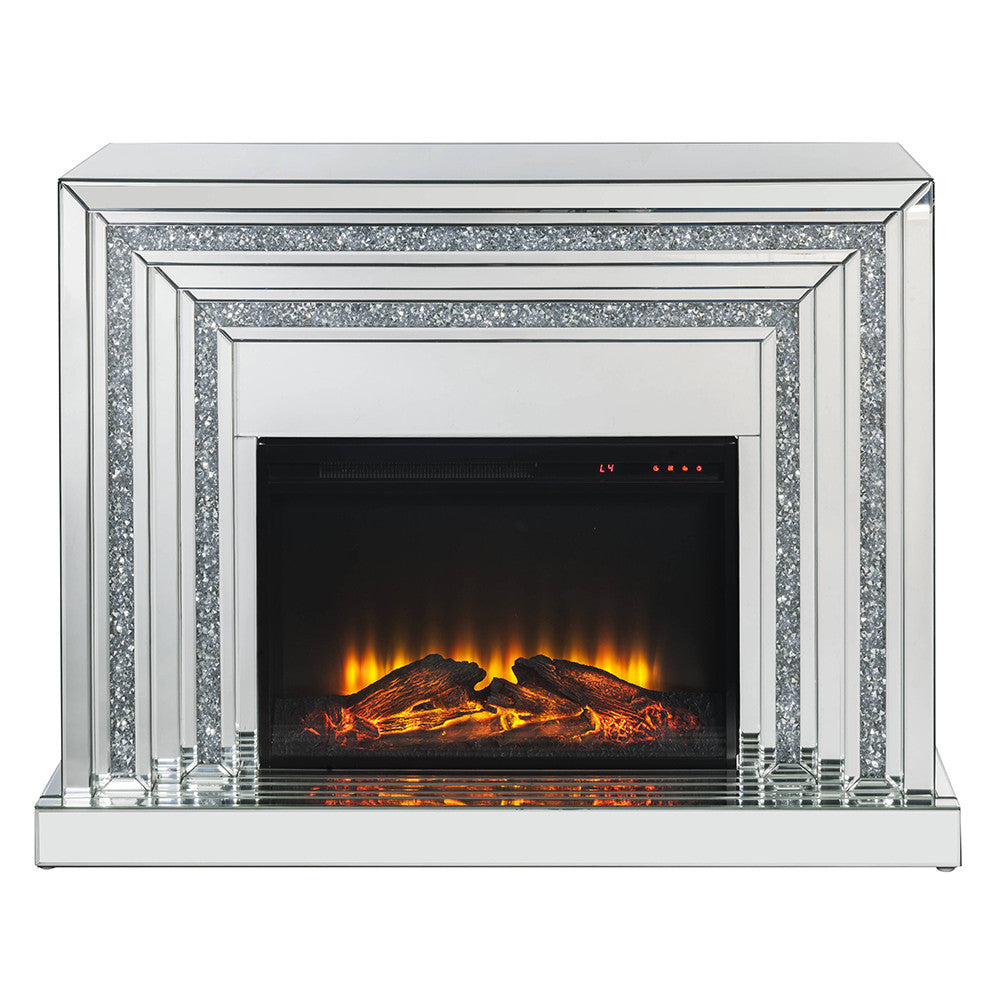 ACME 90523 Noralie Fireplace, Mirrored & Faux Diamonds
