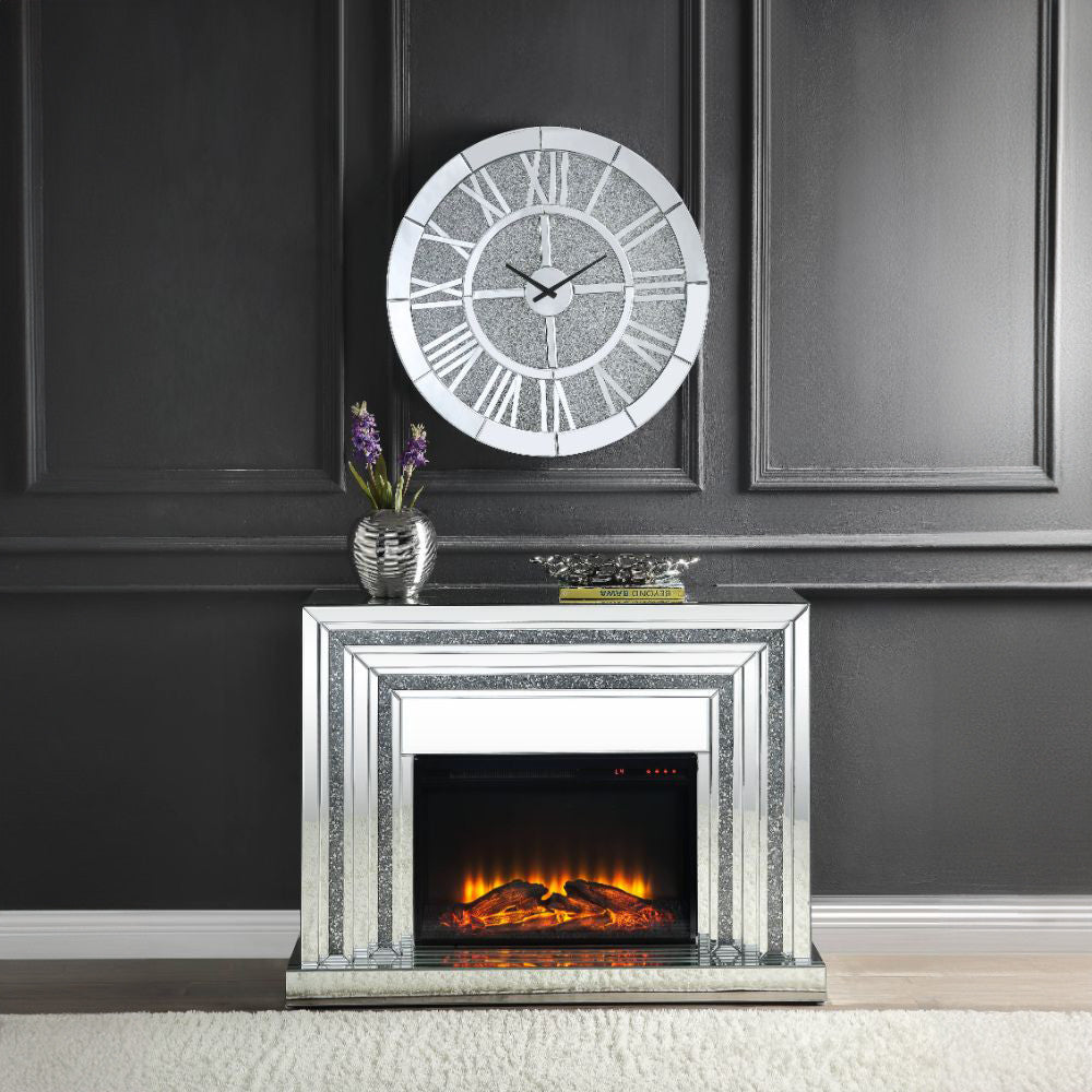 ACME 90523 Noralie Fireplace, Mirrored & Faux Diamonds