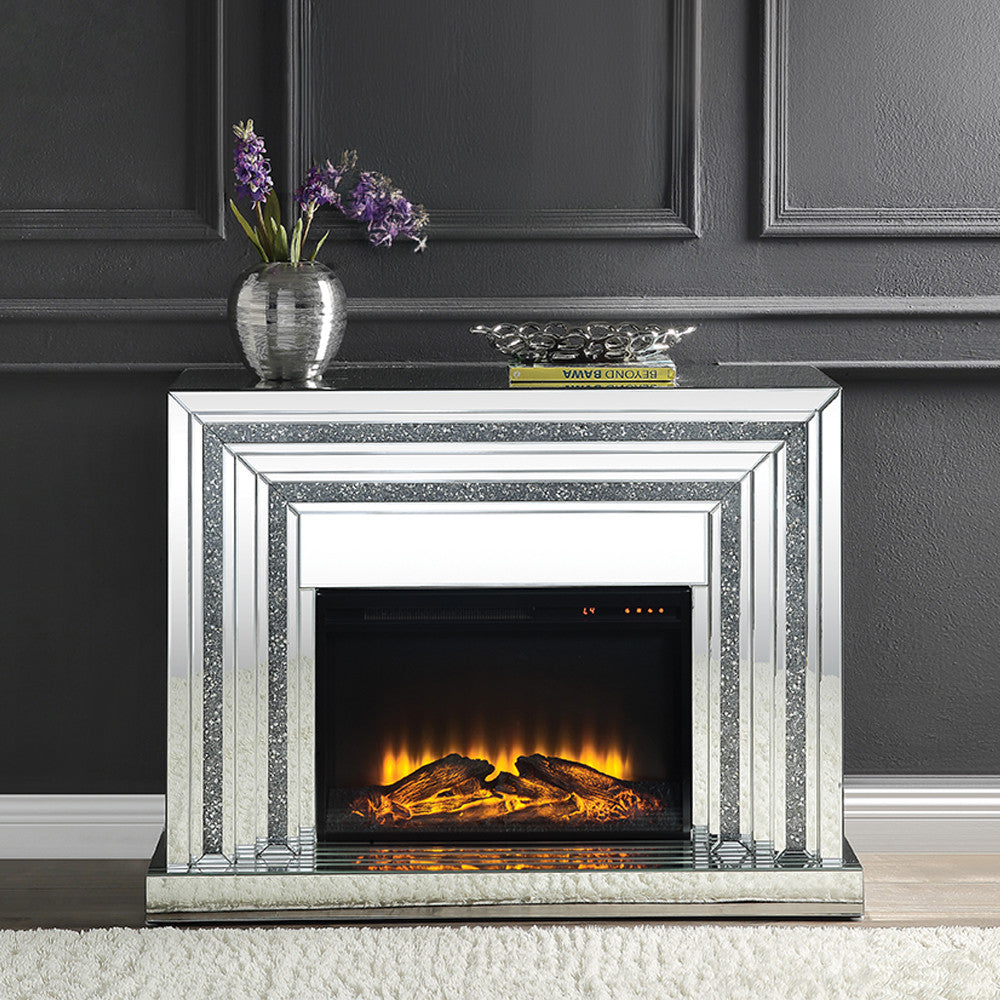 ACME 90523 Noralie Fireplace, Mirrored & Faux Diamonds