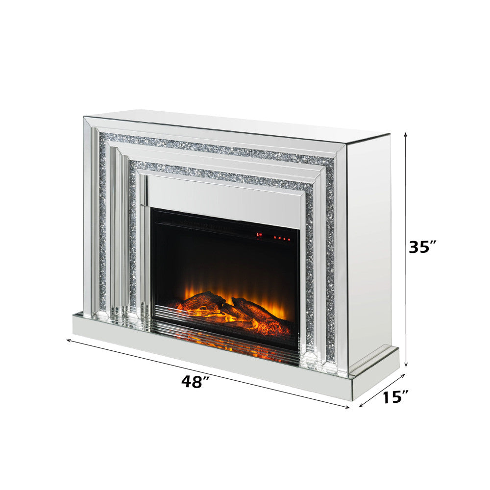 ACME 90523 Noralie Fireplace, Mirrored & Faux Diamonds
