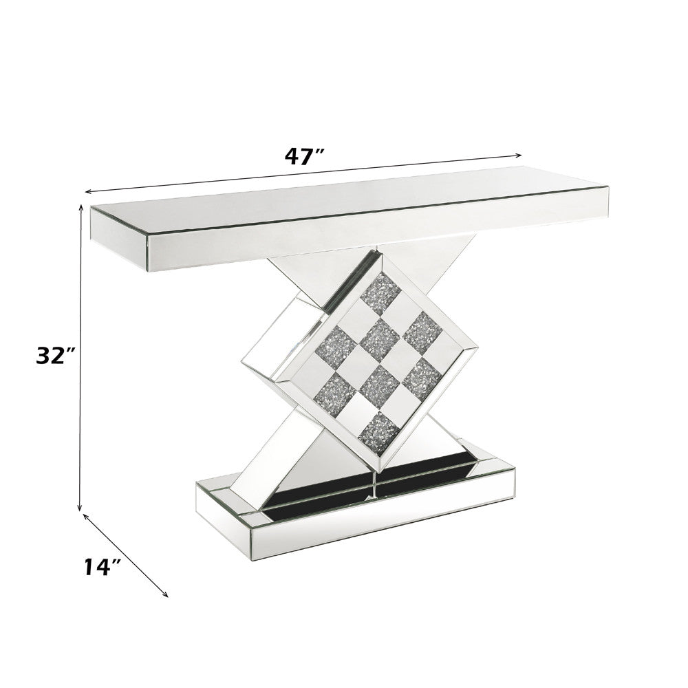 ACME 90622 Noralie Console Table, Mirrored & Faux Diamonds