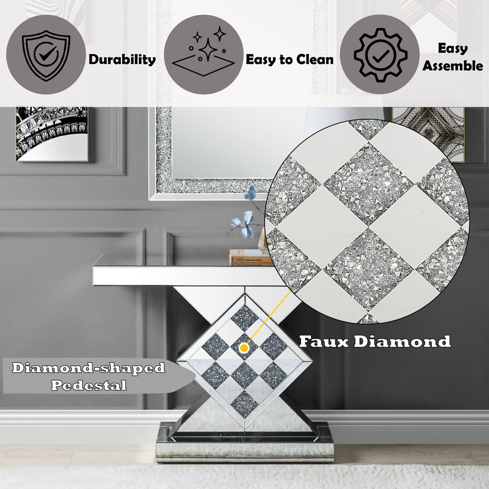 ACME 90622 Noralie Console Table, Mirrored & Faux Diamonds