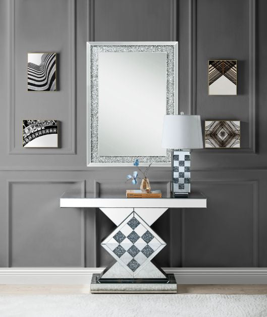 ACME 90622 Noralie Console Table, Mirrored & Faux Diamonds