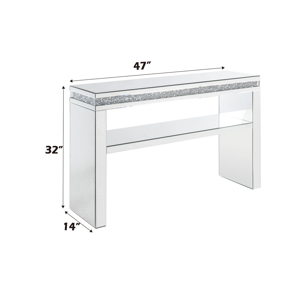 ACME 90675 Noralie Sofa Table, Mirrored & Faux Diamonds