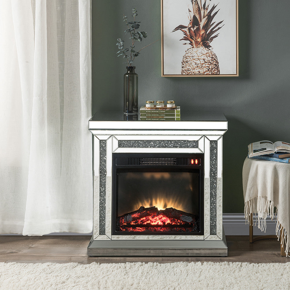 ACME 90862 Noralie Fireplace, Mirrored & Faux Diamonds