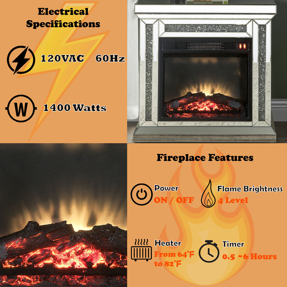 ACME 90862 Noralie Fireplace, Mirrored & Faux Diamonds