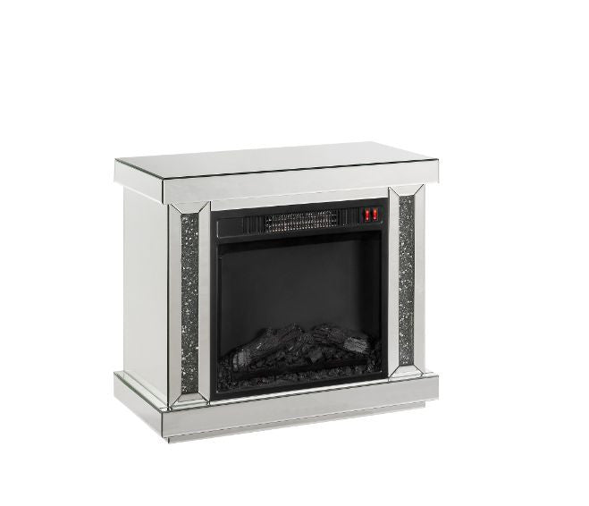 ACME 90864 Noralie Fireplace, LED, Mirrored & Faux Diamonds