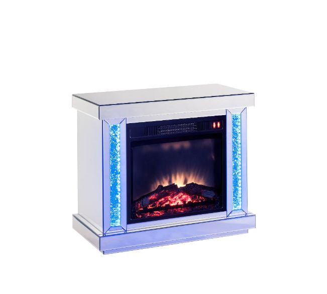 ACME 90864 Noralie Fireplace, LED, Mirrored & Faux Diamonds