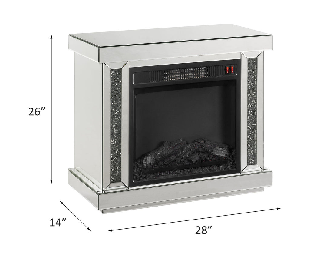 ACME 90864 Noralie Fireplace, LED, Mirrored & Faux Diamonds