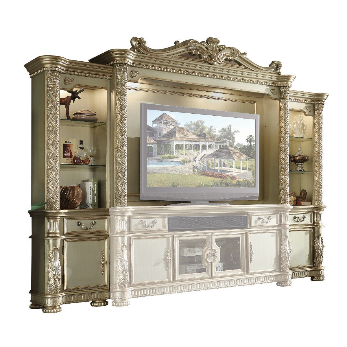 ACME 91310 Vendome II Entertainment Center, Gold Patina & Bone (1Set/3Ctn)