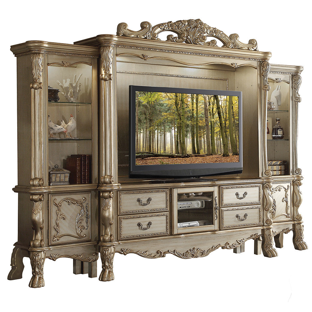 ACME 91330 Dresden Entertainment Center, Gold Patina & Bone (1Set/3Ctn)
