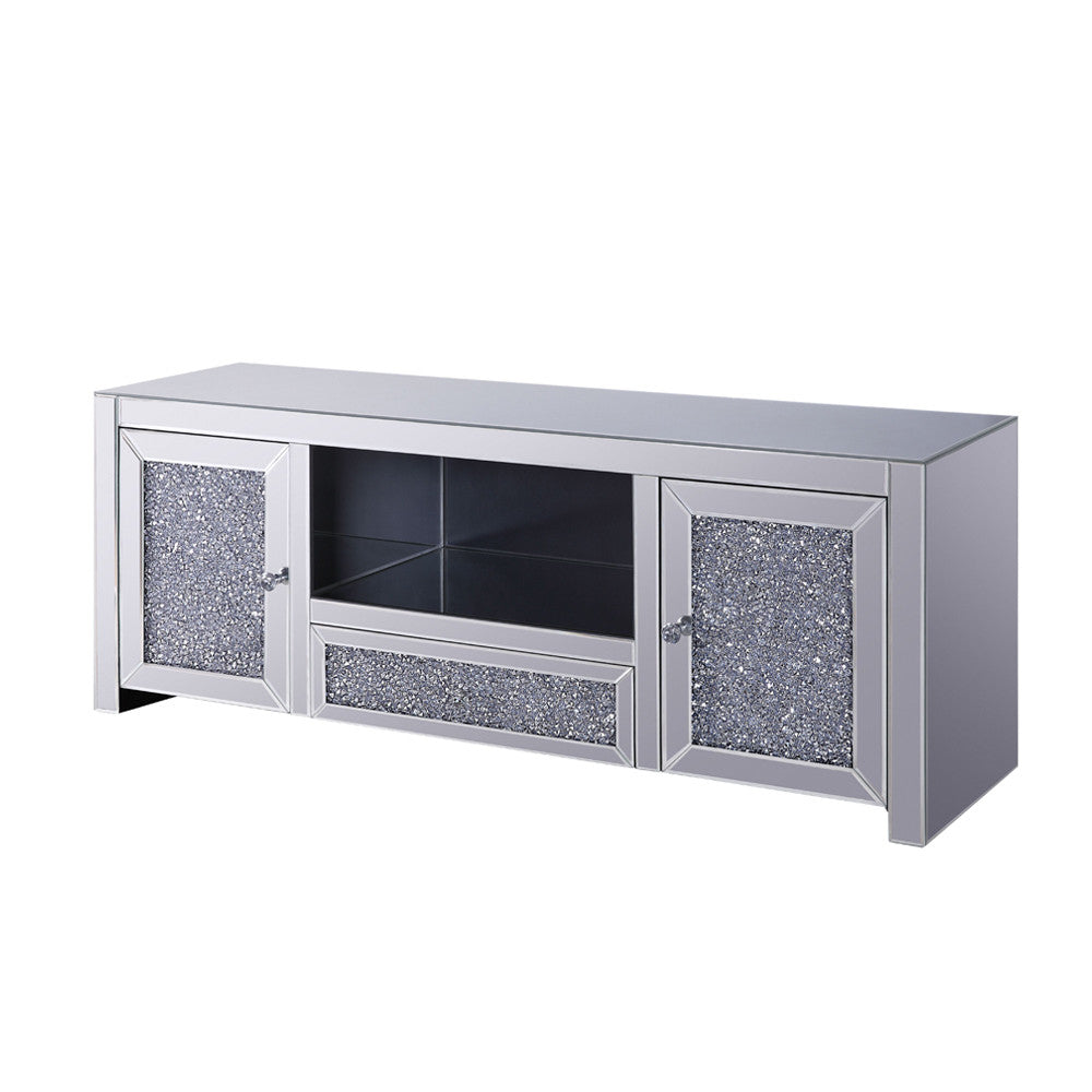 ACME 91450 Noralie TV Stand, Mirrored & Faux Diamonds