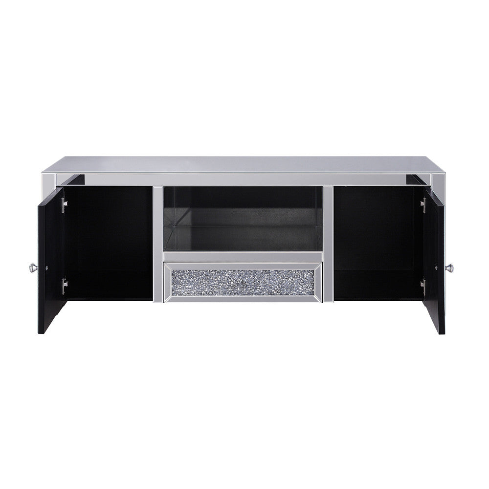 ACME 91450 Noralie TV Stand, Mirrored & Faux Diamonds
