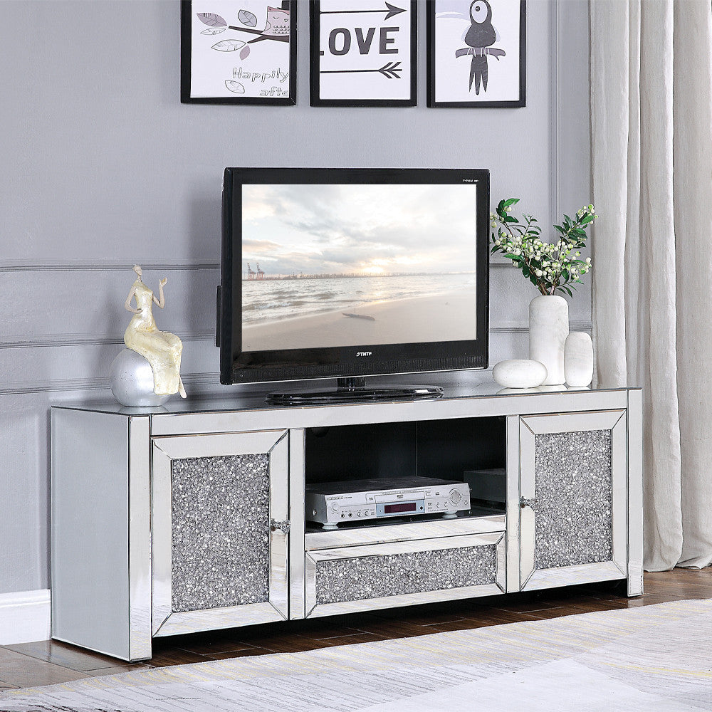 ACME 91450 Noralie TV Stand, Mirrored & Faux Diamonds