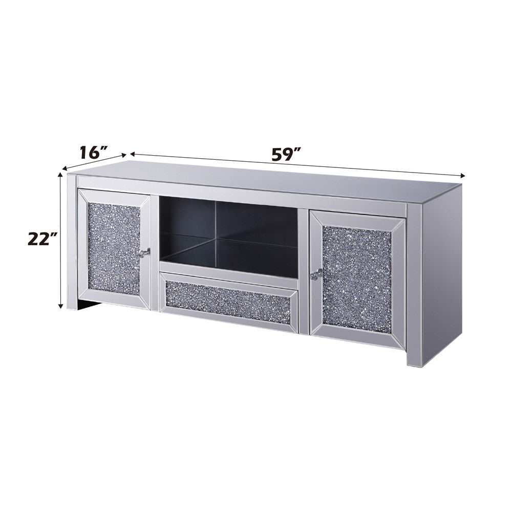 ACME 91450 Noralie TV Stand, Mirrored & Faux Diamonds