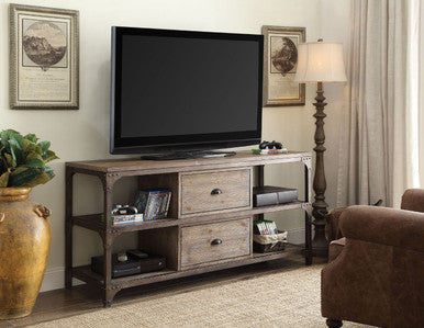 ACME 91504 Gorden TV Stand, Weathered Oak & Antique Silver (1Set/2Ctn)